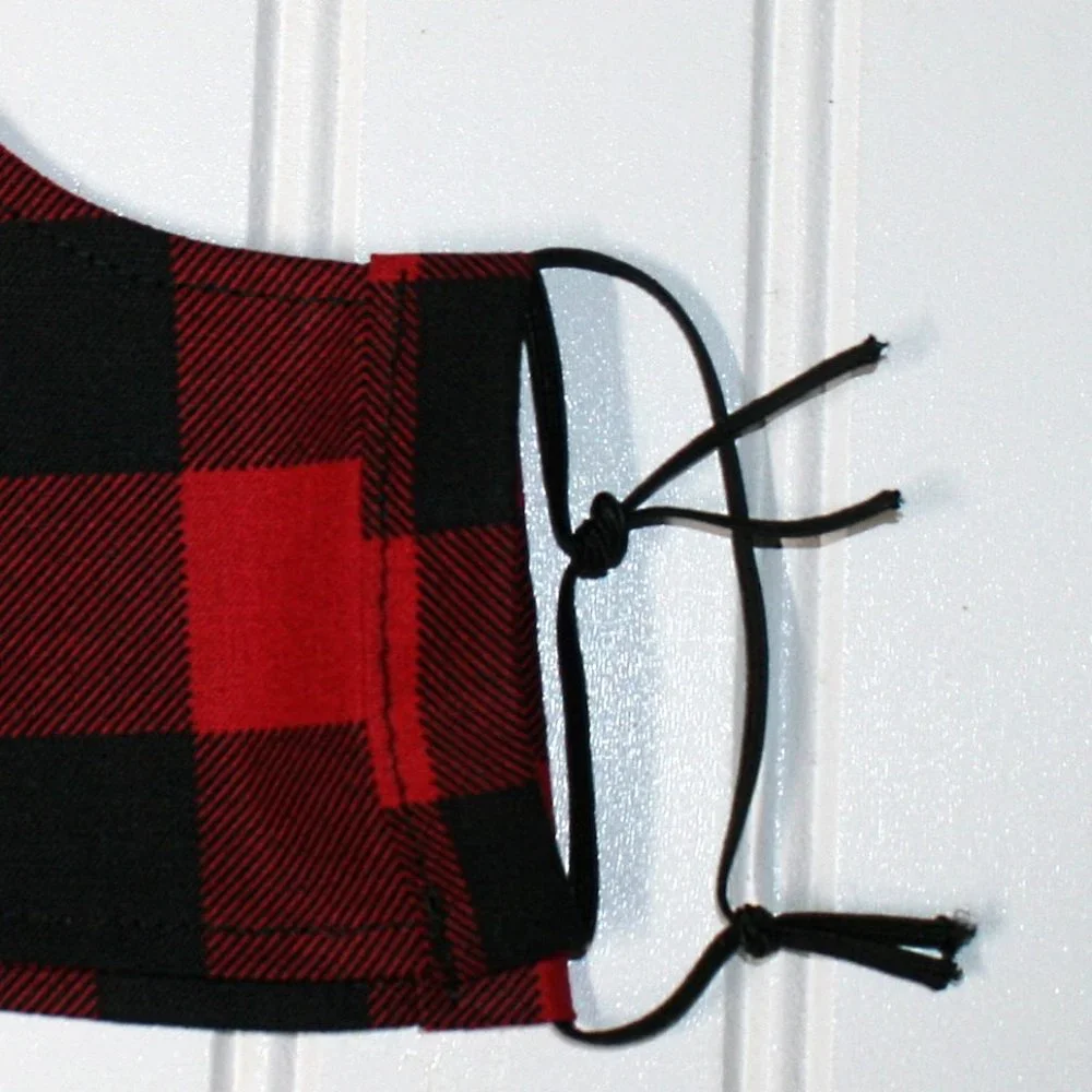 HAND CRAFTED Face Mask Plaid Red Black Buffalo Adult Cloth Fabric Print - Pocket